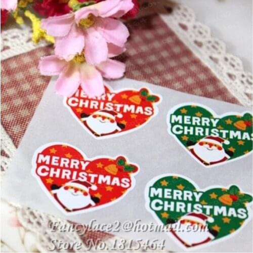 80pcs Christmas Love Hearts Stickers Santa Claus Blue Bag Decorative Biscuit Bag Cake Box Stickers Tags Labels Stationery