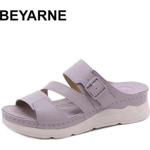 BEYARNE 2021 Summer Shoes Women Slippers Summer Holiday Ladies Wedges Shoes Soft Comfortable Woman Beach Slippers Plus Size 41