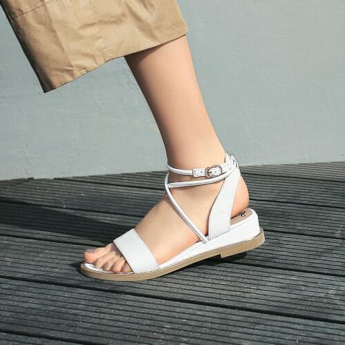 2020 New Woman Summer Sandals High Quality Genuine Leather Soft Thick Heel Shoes Back Strap Solid Fashion Casual Sandal