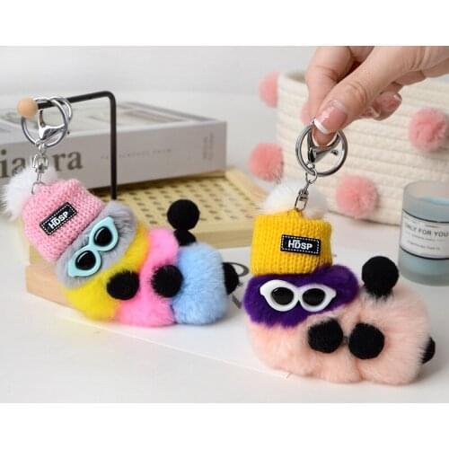 New Cartoon Cute Rabbit Fur Pendant Keychain Plush Jewelry Rabbit Fur Ball Caterpillar Bag Ornament Mini Plush Keychain 10CM