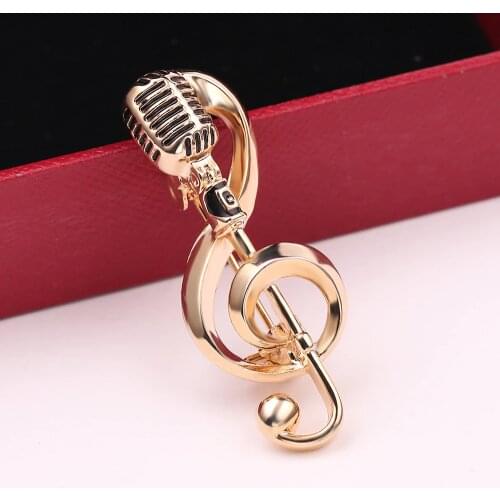 Gold Color Microphone Music Note Brooches Enamel Pin For Women Men Singer Party Concert Accessories Gift Jewelry