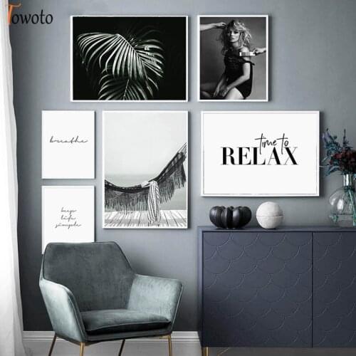 Black and White Wall Art Still Life Poster Leaves Women Quote Canvas Painting for Livign Room Decoration Picture Home Art Decor