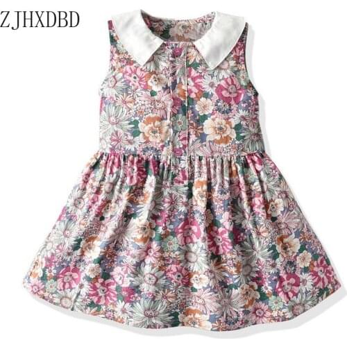European American Childrens Dress Summer Girl Cute Sleeveless Pastoral Princess Dress Girls Dresses Clothing Party Wear Print