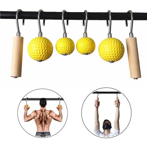 1 Pair Arm Strength Pull Up Power Ball Grip Wooden Climbing Bar Handles for Gym Home Cable Lifting Workout Fitness Equipment