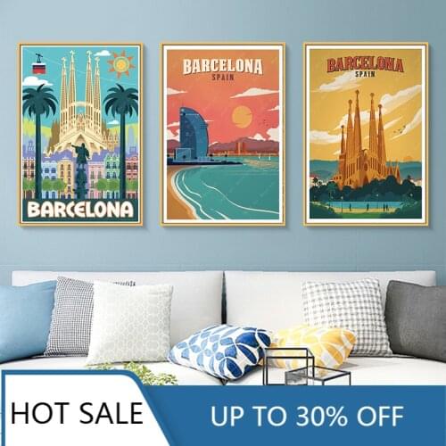 Europe Spain Barcelona Travel Wall Art Canvas Painting Posters Prints Vintage Wall Decor Aesthetic Home Decoration