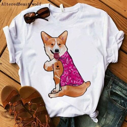 Corgis Dog I Love Mom T-shirt Women harajuku Mama T-shirt Pink Pattern Cartoon T Shirt Female Hip Hop 2021 Tshirt Clothes