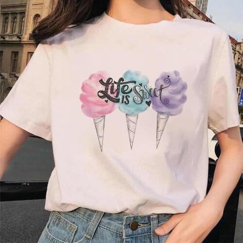 Three Ice Creams T Shirts Female Strawberry dessert and juice Printed Tumblr Mujer Tshirt Design Minimalism Clothing Female