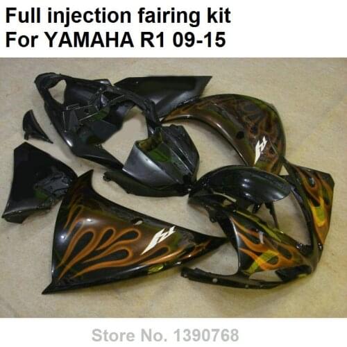 Hot sale fairings for YAMAHA injection molding YZF R1 2009-2015 yellow flames black fairing kit R109 10 11 12 13 14 15 BN37