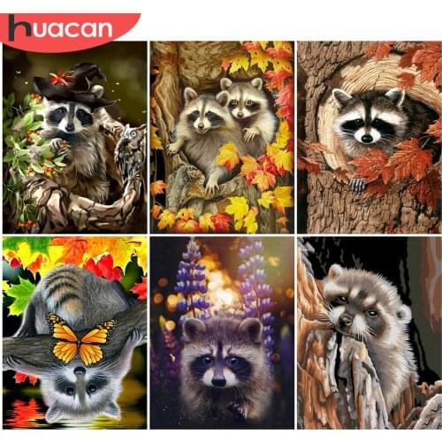 HUACAN 5D DIY Diamond Painting Raccoon Rhinestone Kit Sale Diamond Embroidery Animal Mosaic Handmade Gift Decor For Home