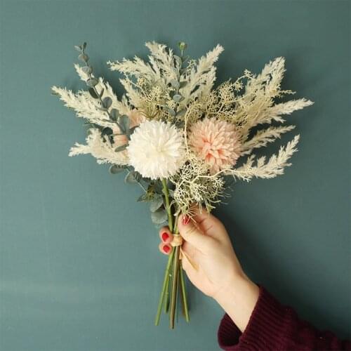 INS New Artificial Flowers High Quality Silk Dandelion Eucalyptus Hybrid Bouquet Wedding Home Decoration False Flower
