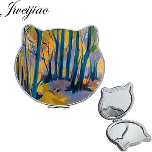 JWEIJIAO tree snow canvas Magnifying Makeup mirrors van gogh DIY artist masterpiece moive Folding Compact mirror PT52