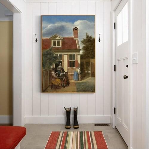 Citon Canvas Art Oil painting Pieter de Hooch《Figures in a Courtyard behind a House》Art Poster Modern Wall decor Home Decoration