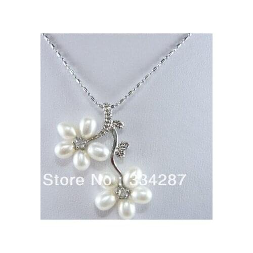 Beautiful cultured white pink pearl FINE flower pendant free shipping