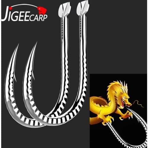 JIGEECARP 50PCS/Bag New Dragon Teeth Carp Fishing Hook Strong Shank Forged Carp Hook Pop Up Rig Bait Hooks Size 1#-#13