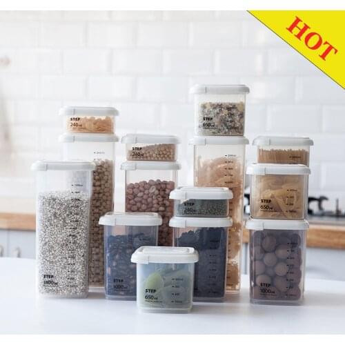 Kitchen Transparent Storage Box Sealed Jar Grains Beans Storage Organizer Food Containers Refrigerator Storage Boxes with scale