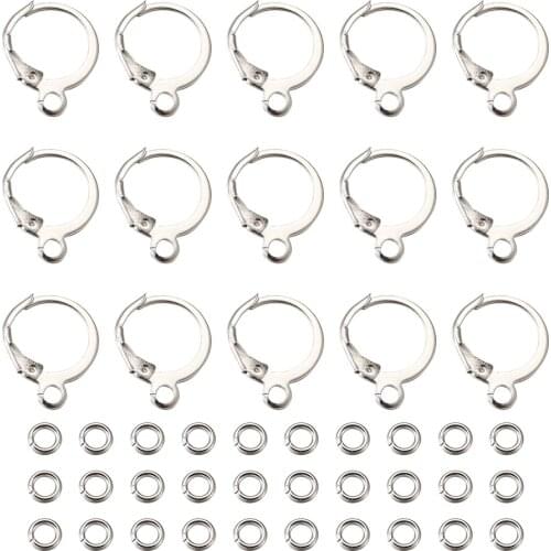 1Box Brass Huggie Hoop Earring Findings French Earring Hooks Wire Settings with Open Jump Rings for DIY Jewelry Making Supplies