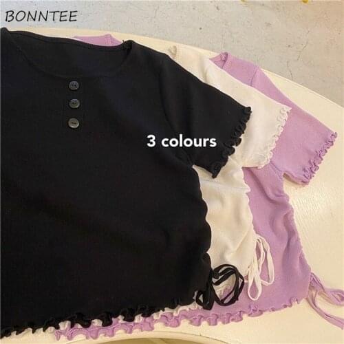 Summer T-shirt Women Edible Tree Fungus Fashion Design Student Simple Leisure Pure Color Top Tees Hot Sale Ulzzang All-match Ins