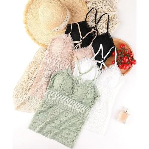 Women Camisoles Fashion Sweet Solid Color Sling Tank Top Sexy Hollow Out Backless Inside Wear Vest With Chest Pad