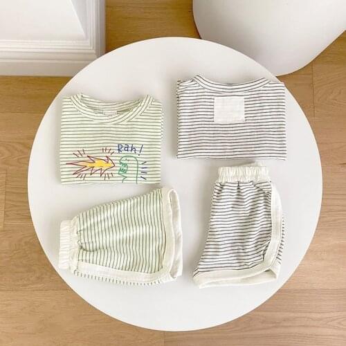 MILANCEL 2021 Summer New Baby Clothes Striped T-shirt and Cotton Shorts Infant 2Pcs Dinosaur Print Toddler Sets