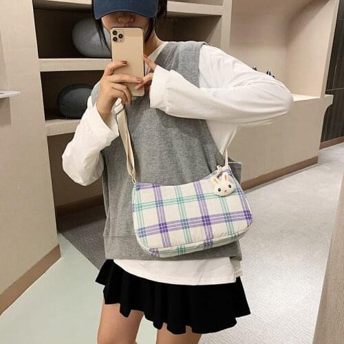 Kawaii Shoulder Bags for Teenage Girls 2021 New Korean Style Crossbody Small Square Flap Bag Women Purse Plaid Messenger Bag Sac