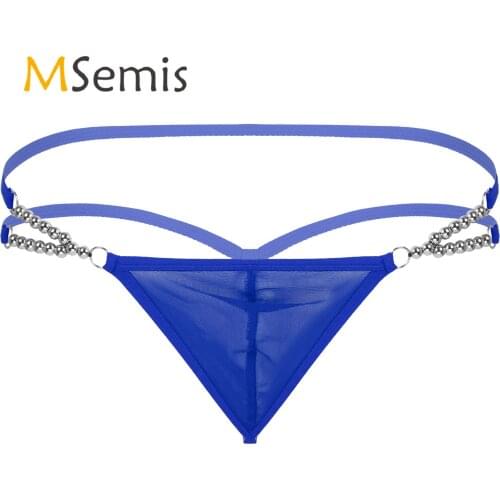 Mens Lingerie Thongs Underwear Low Waist Beaded Elastic Waistband T-back Thongs See-through Mesh Bulge Pouch G-string Underwear