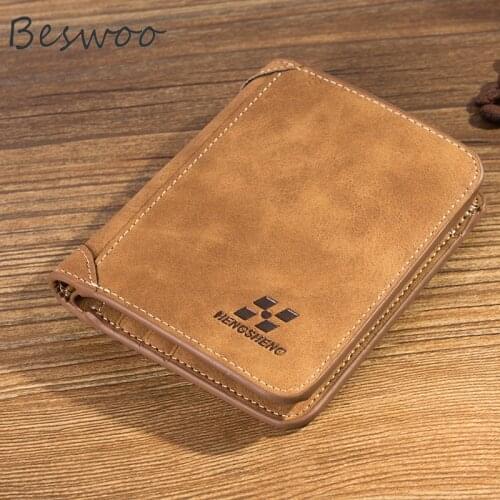 2021 Mens Wallet Short Frosted PU Leather Wallet Retro Three Fold Vertical Card Holder Youth Korean Multi-Card Wallet Men Purse