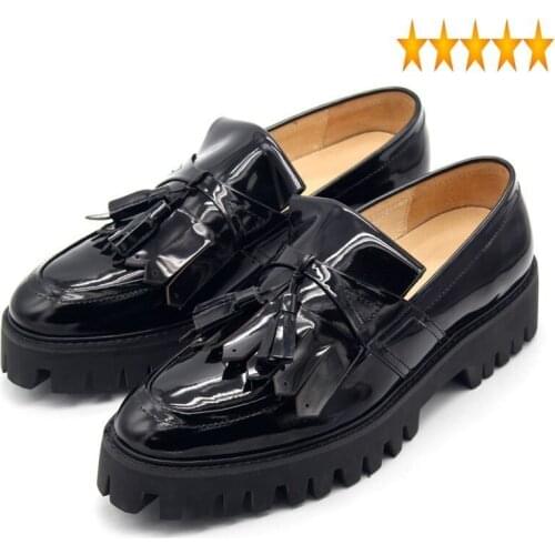 On 2021 New Moccasins Slip Men Black Mens Genuine Leather Thick Platform Tassels Shoes Dress Luxury Man Shoe Plus Size