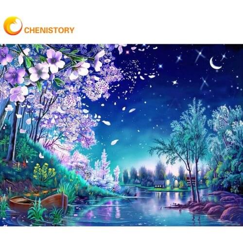 CHENISTORY Frame DIY Oil Painting By Numbers For Adults Cherry Blossoms Drawing Coloring By Numbers Handmade For Home Decor