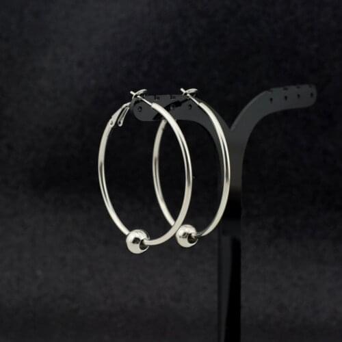 New Fashion Stainless Steel Stud Earring Big Round Circle with Bead Earrings for Women Girls Disco Dance Party Wedding Gifts