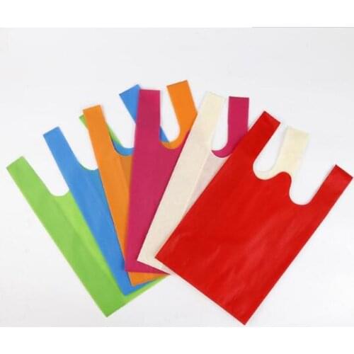 Solid Color Non-Woven Bag 3 Size Recycled Reusable Shopping Bags Folding Grocery Bags Handbag Custom Advertising Bag