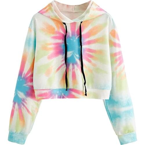 Autumn Paisley Tie-dye Sweatshirts Teen Girls Harajuku Short Hoodie Top Casual Thermal Warm Long Sleeve Pullover O-neck Свитшот