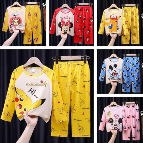 New Pokemon Pikachu Childrens Pajamas Boys Girls Pajamas Set Cartoon Anime Spring and Autumn Long Sleeve T-shirt Cute Homewear