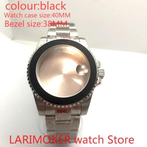 Suitable for NH35 NH36 Mingzhu 40mm sapphire glass 904L stainless steel case sealing bottom cover, with bezel black