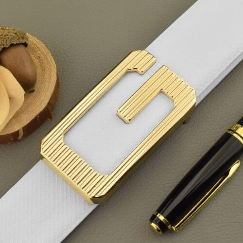 High Quality Fashion White G Belt Leather Designer Mens Belt Black Letters Casual Authentic Cintos Masculinos Ceinture Homme
