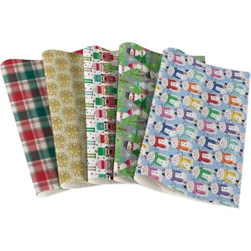 Christmas Cartoon Flower Pattern Printing Faux Leather Piece Cloth Roll Diy Sewing Material Earring Hair Bow