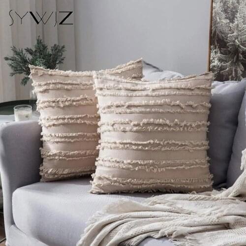 Decorative Boho Throw Pillow Case Cotton Linen Striped Jacquard Pattern Cushion Covers for Sofa Couch Living Room Bedroom