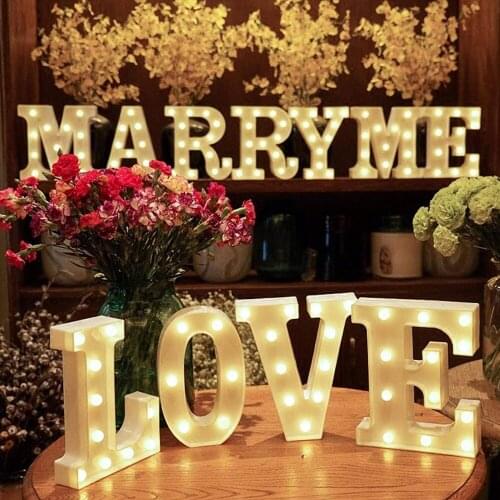 LED Marquee Sign Wall Hanging Night Light Romantic 3D 26 Alphabets 0-9 Numbers Wedding Birthday Party Decor To Be Anniversary