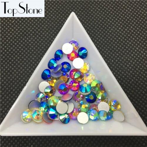 TopStone Mix Colors AB Color ss3-ss30 Round Glass Crystal Flatbacks Nail Art 3D Stones Glue On Non Hotfix Rhinestones