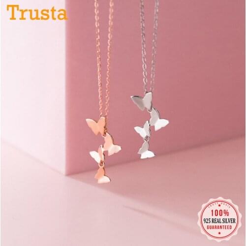 TrustDavis Authentic 925 Sterling Silver Fashion Sweet Butterfly Pendant Necklace For Women Wedding Party S925 Jewelry DB1260