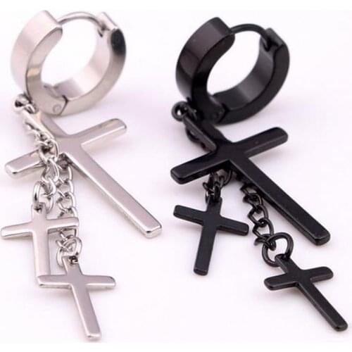 Vintage New Fashion Women Boy Men Tassels Cross Hip-Hop Earring Ear stud Punk Jewelry