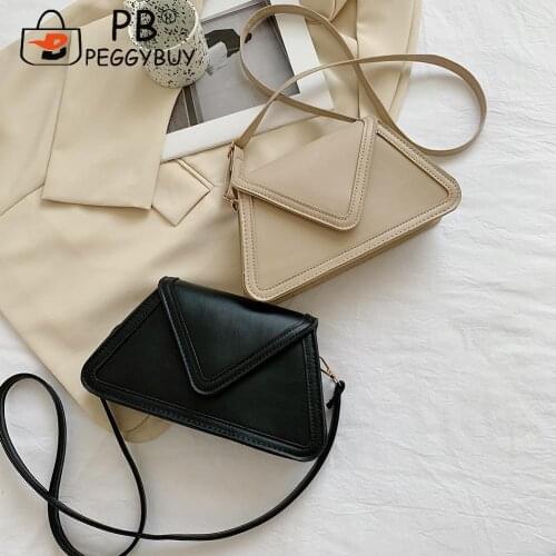 Vintage Triangle Leather Solid Color Shoulder Messenger Bag Casual Small Flap Leather Bag Women Handbags