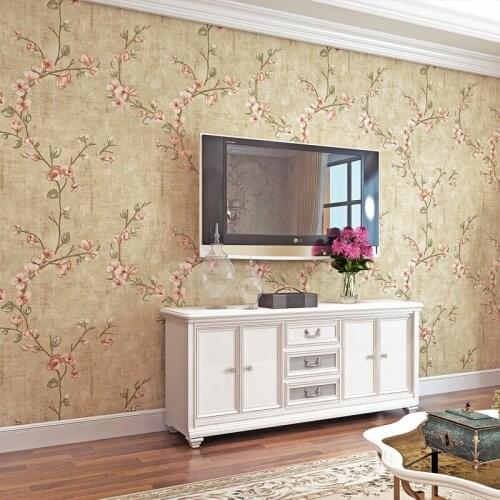 Vintage pastoral wallpaper vine flower non-woven 3D fine pressure bedroom wallpaper living room background wall wallpaper