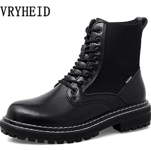 VRYHEID Mens Boots Durable Outsole Genuine Leather Heighten Shoes Men 2021 New Fashion Winter Boots Men Snow Boots Size 38-46