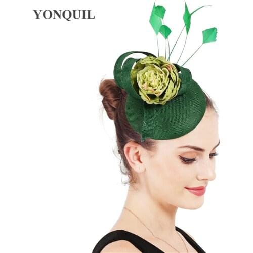 Bride Green Wedding Hats Fashion Facinators With Flower Headpiece Hair Pin Fancy Feather Hair Accessories Women Millinery Caps
