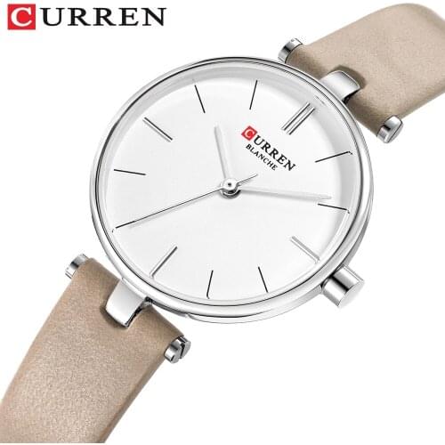 CURREN New Casual Style Ladies Watches Grey Leather Strap Green Simple Dial Women Quartz Watches With Gift Box Reloj Mujer