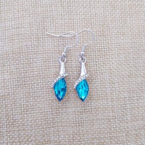 Womens excellent silver sea blue crystal ear hook silver jewelry Christmas gift 925 sterling silver earrings e070