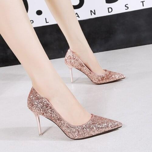 Women pumps fashion high heels wedding Bling women heels Glitter woman pumps Woman Shoes champagne gold silver stiletto