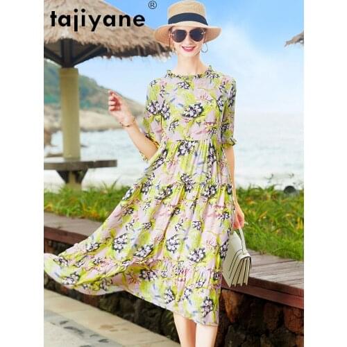 High Dresses Quality for Women 100% Silk Summer Dress Womens Clothing Elegant Real Silk Long Dress Vestido TN2542