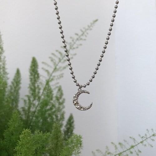 Silvology 925 Sterling Silver Texture Moon Pendant Necklace Round Bead Chain High Quality Necklace for Women Minimalist Jewelry