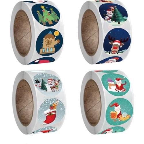 1 Inch Round Sealing Stickers 4 Styles Christmas Party Decoration Sticker Gift Packaging Labels Circle Adhesive Label 500Pcs